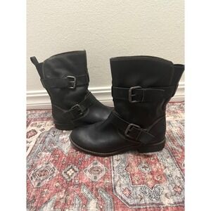 Montana Black Leather Buckle Moto Biker Boots Women sz 6